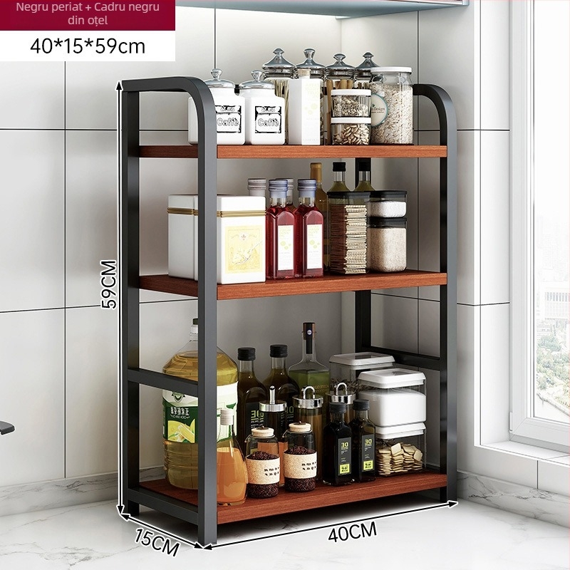 Raft de depozitare pentru condimente, pentru blat, 3 etaje, multifuncțional, organizator pentru ulei, sare, sosuri și oțet