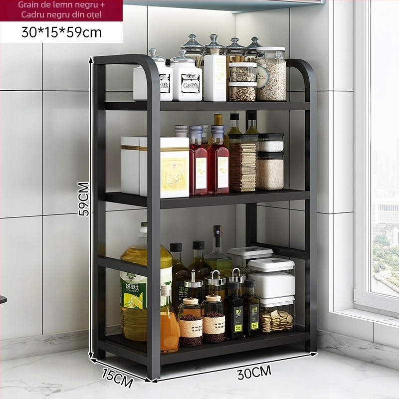 Raft de depozitare pentru condimente, pentru blat, 3 etaje, multifuncțional, organizator pentru ulei, sare, sosuri și oțet