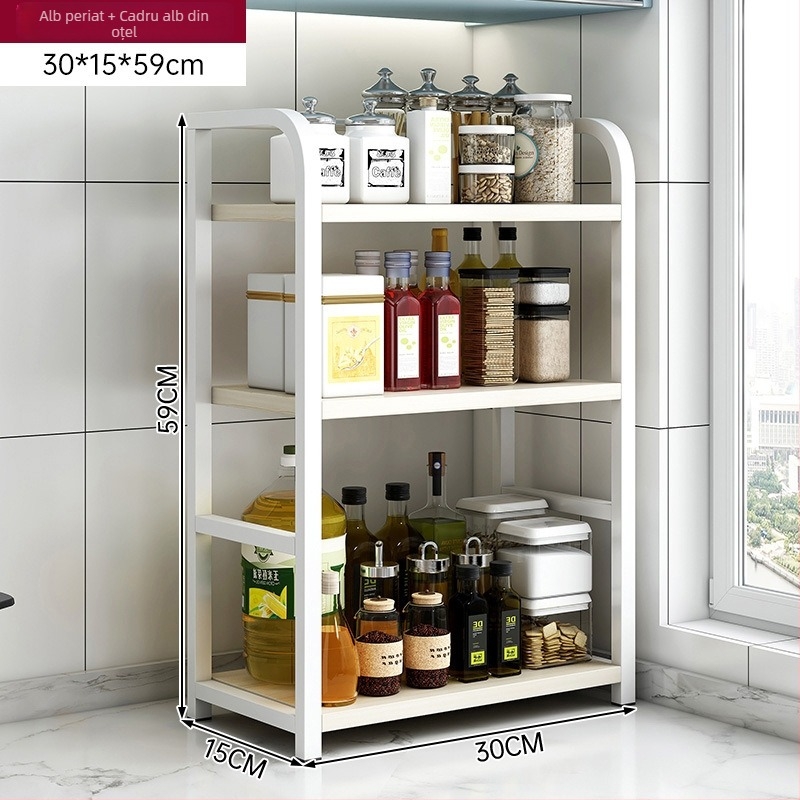 Raft de depozitare pentru condimente, pentru blat, 3 etaje, multifuncțional, organizator pentru ulei, sare, sosuri și oțet