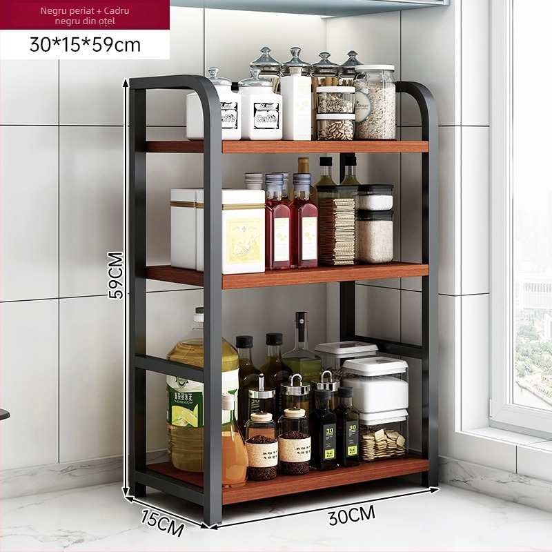 Raft de depozitare pentru condimente, pentru blat, 3 etaje, multifuncțional, organizator pentru ulei, sare, sosuri și oțet
