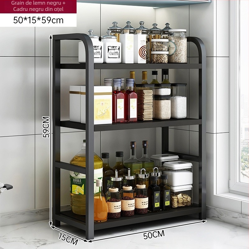 Raft de depozitare pentru condimente, pentru blat, 3 etaje, multifuncțional, organizator pentru ulei, sare, sosuri și oțet