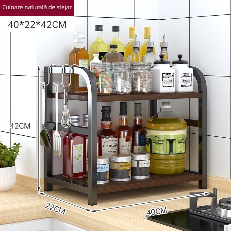 Raft de depozitare pentru condimente, pentru blat, 3 etaje, multifuncțional, organizator pentru ulei, sare, sosuri și oțet