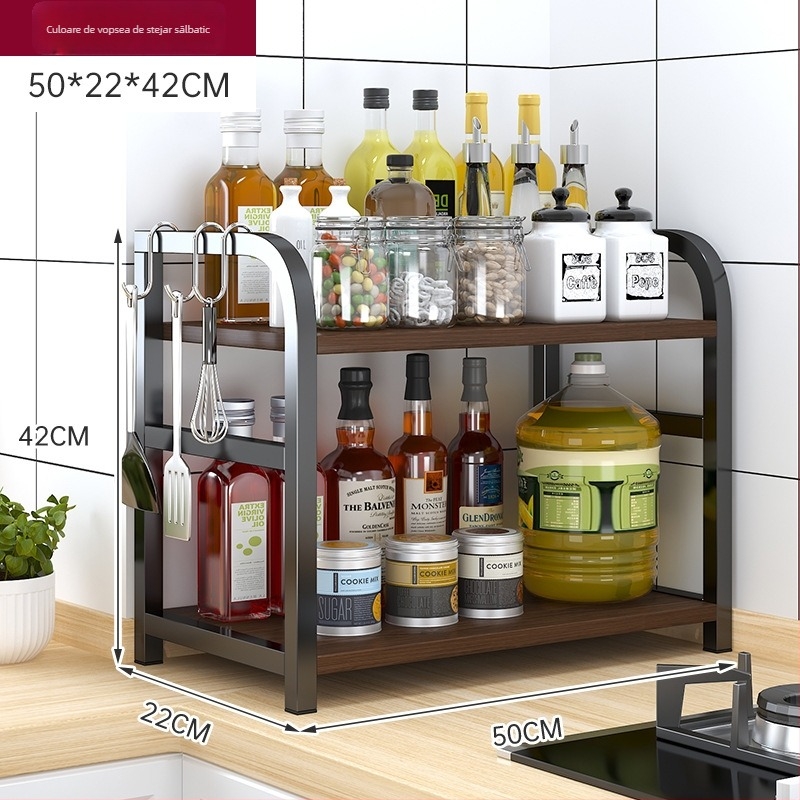 Raft de depozitare pentru condimente, pentru blat, 3 etaje, multifuncțional, organizator pentru ulei, sare, sosuri și oțet
