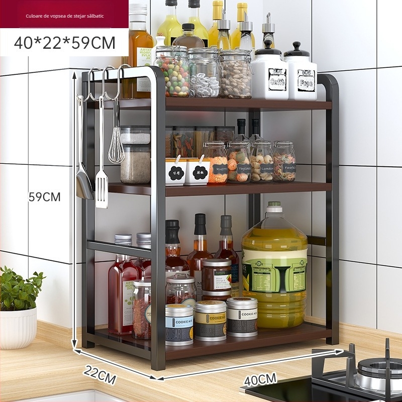 Raft de depozitare pentru condimente, pentru blat, 3 etaje, multifuncțional, organizator pentru ulei, sare, sosuri și oțet