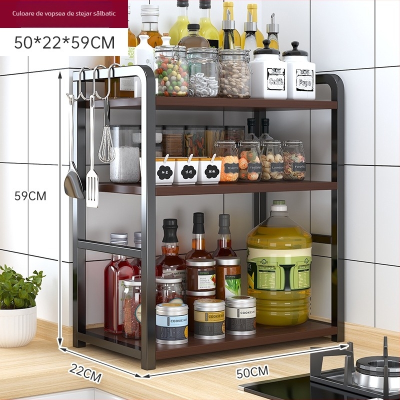 Raft de depozitare pentru condimente, pentru blat, 3 etaje, multifuncțional, organizator pentru ulei, sare, sosuri și oțet