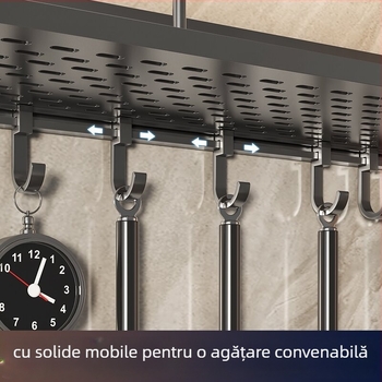 Raft de bucătărie montat pe perete, din aluminiu Space, multifuncțional, cu suport pentru cuțite (fără instalație necesară)