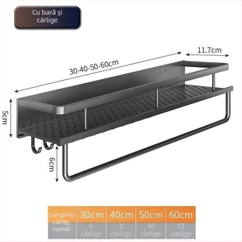 Raft de bucătărie montat pe perete, din aluminiu Space, multifuncțional, cu suport pentru cuțite (fără instalație necesară)