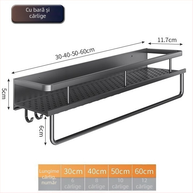 Raft de bucătărie montat pe perete, din aluminiu Space, multifuncțional, cu suport pentru cuțite (fără instalație necesară)