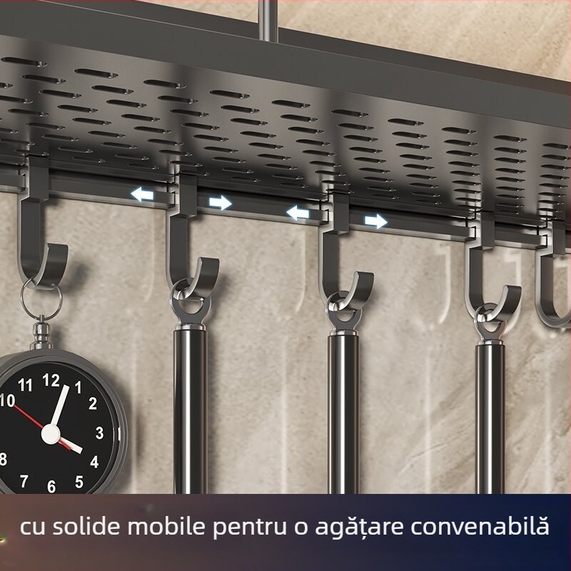 Raft de bucătărie montat pe perete, din aluminiu Space, multifuncțional, cu suport pentru cuțite (fără instalație necesară)