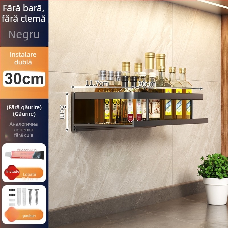 Raft de bucătărie montat pe perete, din aluminiu Space, multifuncțional, cu suport pentru cuțite (fără instalație necesară)