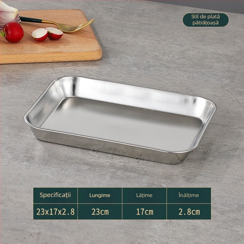 Farfurie pătrată din oțel inoxidabil 304, stil japonez, suprafață lustruită, imprimare de logo disponibilă, personalizabil