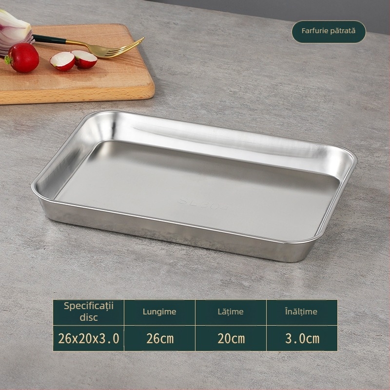 Farfurie pătrată din oțel inoxidabil 304, stil japonez, suprafață lustruită, imprimare de logo disponibilă, personalizabil