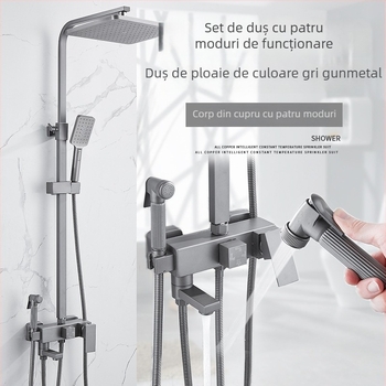 Set duș cu cap de duș jet superior, din cupru, control temperatură cu afișaj digital, temperatură constantă, montaj pe perete