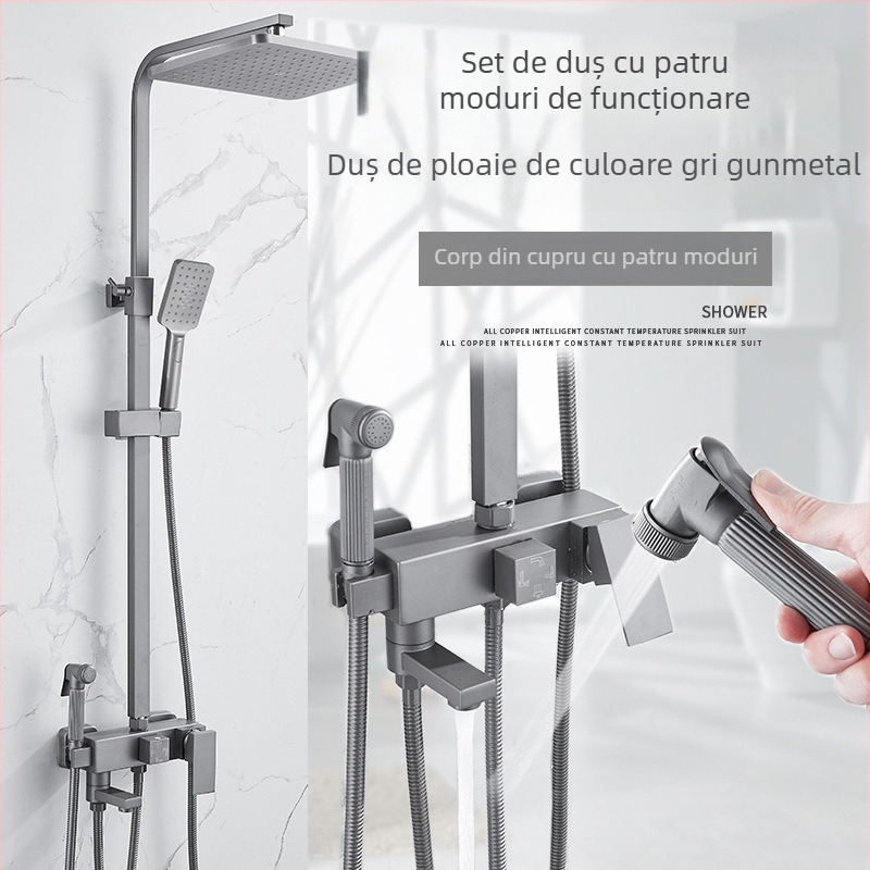 Set duș cu cap de duș jet superior, din cupru, control temperatură cu afișaj digital, temperatură constantă, montaj pe perete