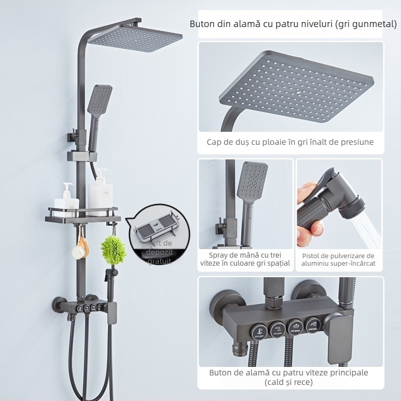 Set duș cu cap de duș jet superior, din cupru, control temperatură cu afișaj digital, temperatură constantă, montaj pe perete