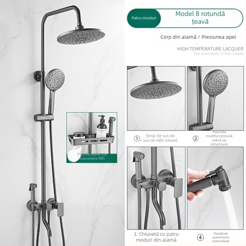 Set duș cu cap de duș jet superior, din cupru, control temperatură cu afișaj digital, temperatură constantă, montaj pe perete