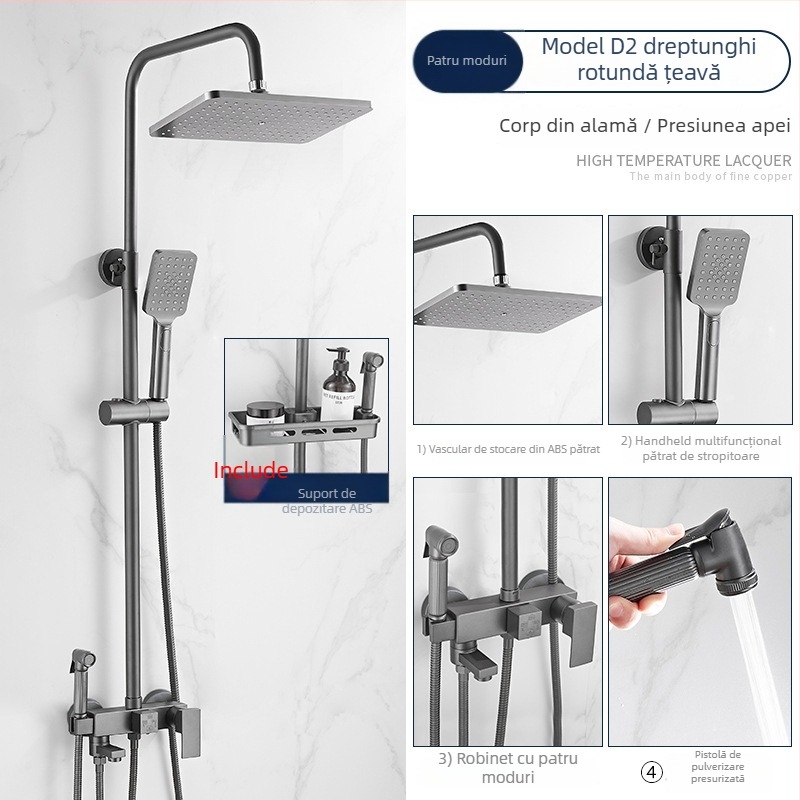 Set duș cu cap de duș jet superior, din cupru, control temperatură cu afișaj digital, temperatură constantă, montaj pe perete