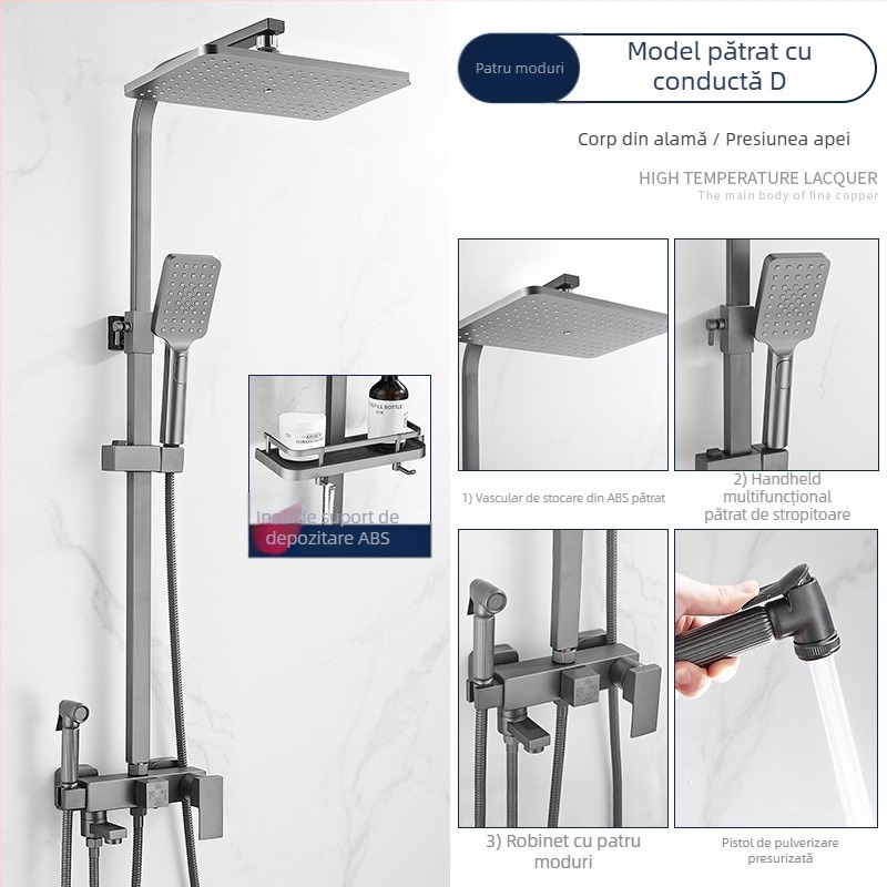 Set duș cu cap de duș jet superior, din cupru, control temperatură cu afișaj digital, temperatură constantă, montaj pe perete