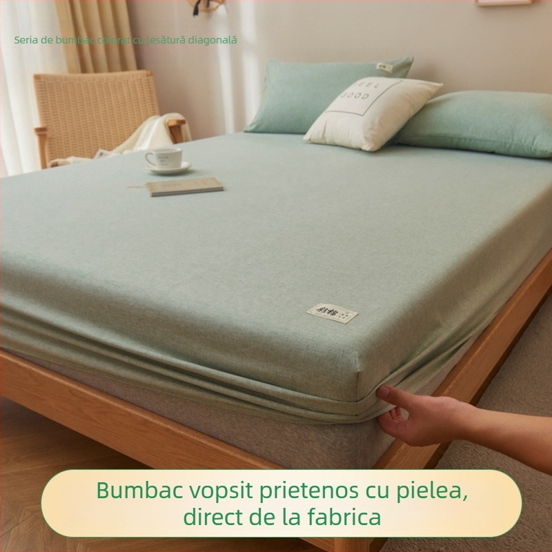 Cuvertură de pat – amestec poliester-cotton, țesătură twill, imprimare și vopsire reactive, model monocrom, greutate sub 300 g