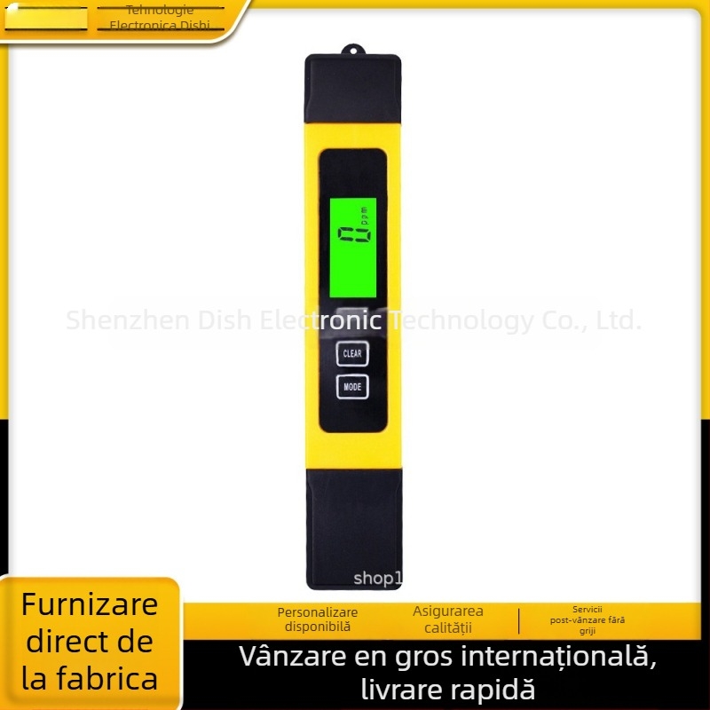 Analizator portabil de calitate a apei TDS/EC cu iluminare de fundal — EC004, 0-9999 ppm, precizie ±2%, măsoară metalele grele și duritatea totală