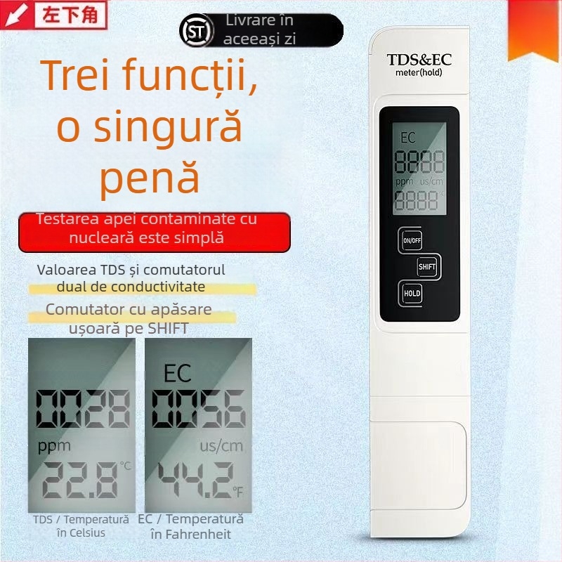 Five man Analizator portabil de calitate a apei – Trei în unu: temperatură, conductivitate (EC) și TDS – Model 1