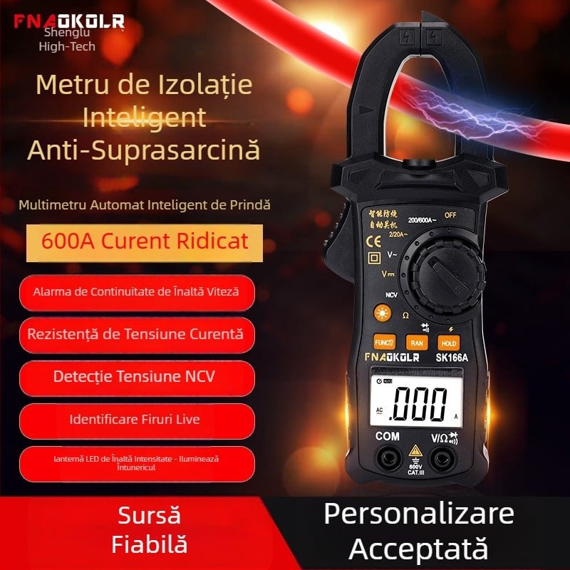 Ampermetru cu clemă digital, multimetru multifuncțional, gamă 600A, afișaj 1999