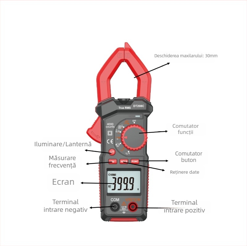 NJTY Multimetru digital cu clemă, gamă automată, 600 A, măsurare temperatură și capacitanță