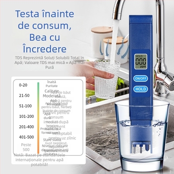 Analizator portabil de calitate a apei TDS-H1A: intervalul 0–9990 ppm, precizie 1 ppm, alimentare 3V