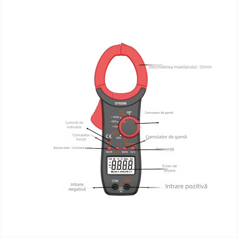Ampermetru cu clemă 826B6000, digital inteligent, interval automat, măsurare temperatură, 1000 A