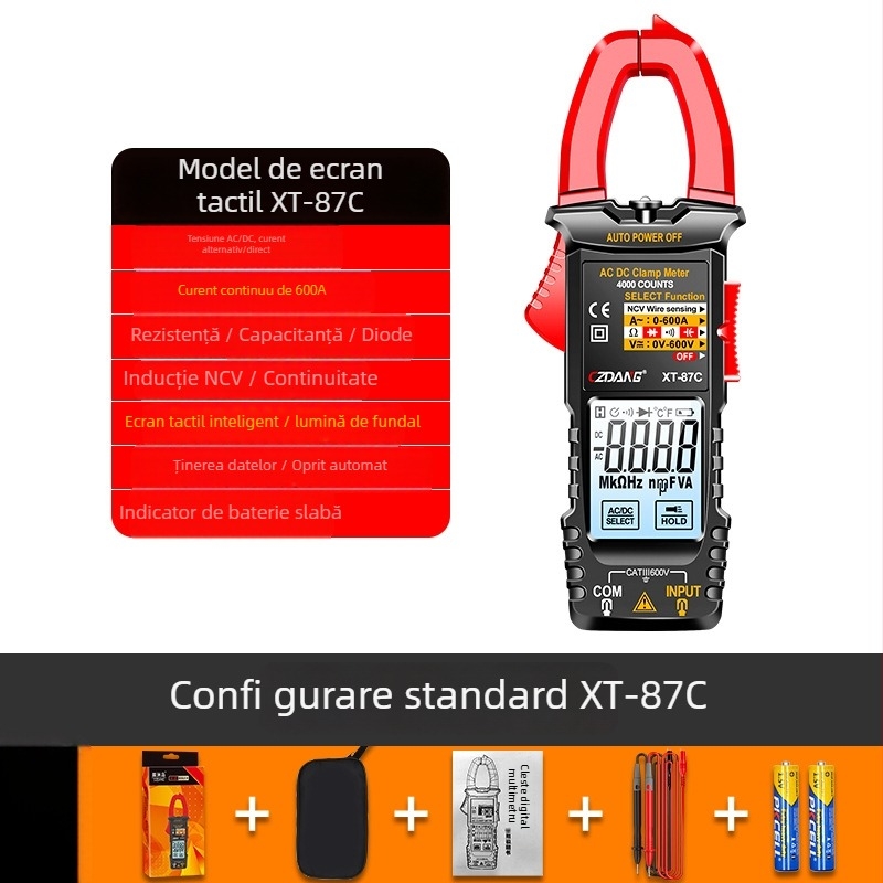 Ampermetru cu clemă, ecran tactil inteligent, precizie înaltă, afișaj iluminat, pentru electricieni și întreținere la domiciliu, protejat împotriva arderii, multimetr