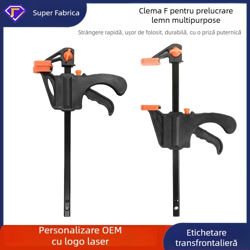 F-clamp cu mecanism de declanșare, bidirecțional, din oțel unelte, 0.07 kg