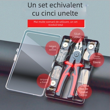 ZHCY Set de clești: clești cu încuietoare, clești cu nas lung, diagonali și dezizolator de cabluri — antiderapant, oțel filet, greutate 1,2