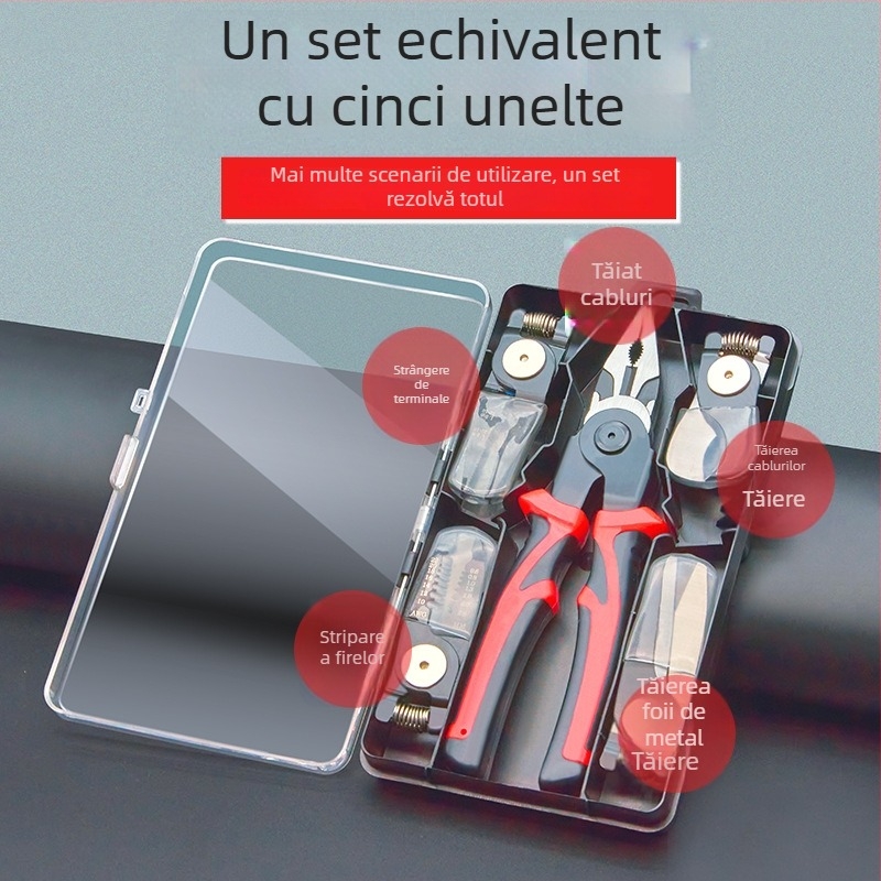 ZHCY Set de clești: clești cu încuietoare, clești cu nas lung, diagonali și dezizolator de cabluri — antiderapant, oțel filet, greutate 1,2