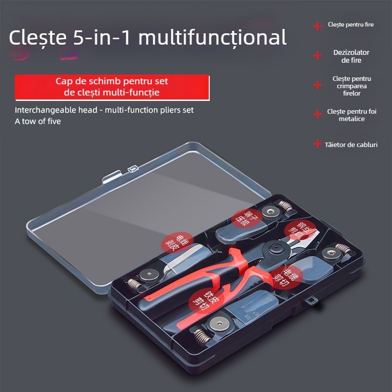 ZHCY Set de clești: clești cu încuietoare, clești cu nas lung, diagonali și dezizolator de cabluri — antiderapant, oțel filet, greutate 1,2