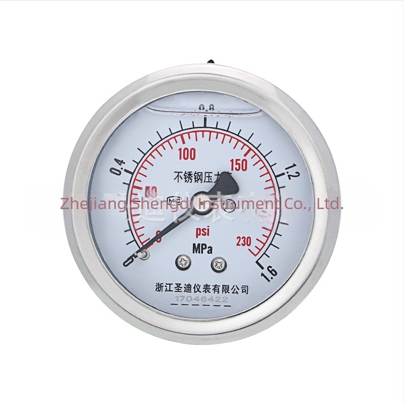 Manometru de presiune din oțel inoxidabil, tip panou, antișoc, model YN60ZBF, conexiune filetată, precizie 2.5, interval temperatură ambientală -40°C până la 200°C