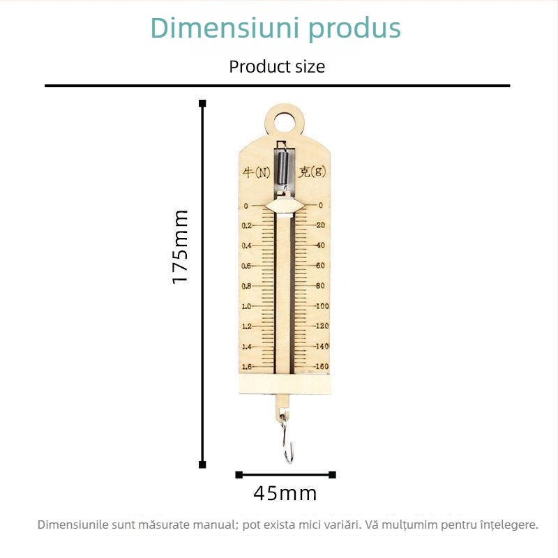 Dinamometru cu arc – Jucărie educațională din lemn pentru 7–14 ani, cu pungă, logo OEM
