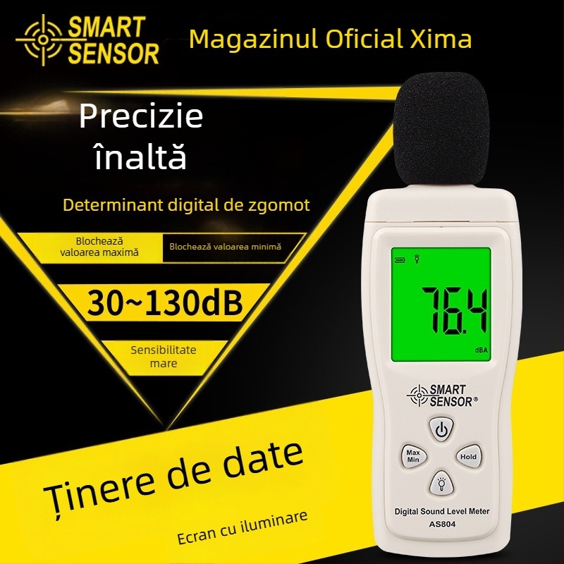 AS804 măsurător zgomot digital, portabil, interval 30-130 dBA, precizie 1.5 dB, rezoluție 0.1 dB