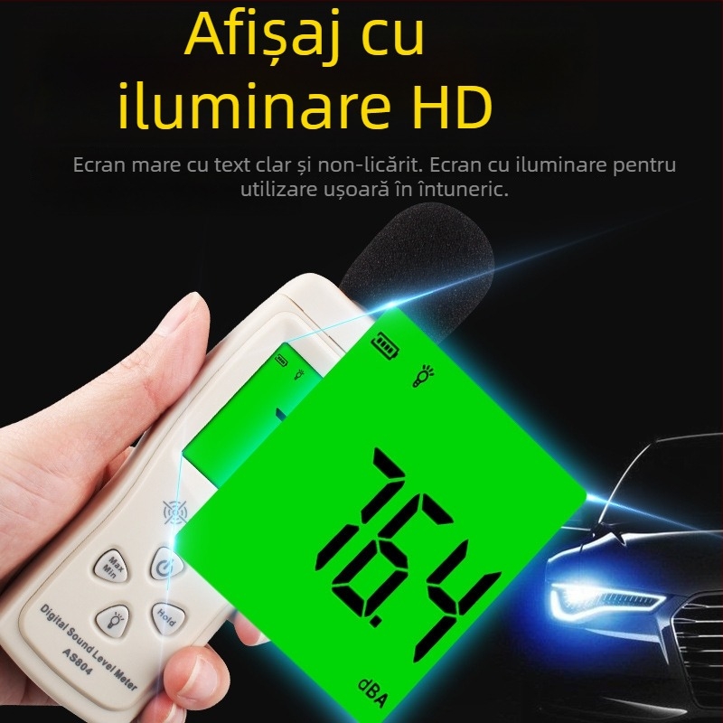 AS804 măsurător zgomot digital, portabil, interval 30-130 dBA, precizie 1.5 dB, rezoluție 0.1 dB