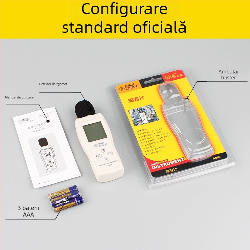 AS804 măsurător zgomot digital, portabil, interval 30-130 dBA, precizie 1.5 dB, rezoluție 0.1 dB