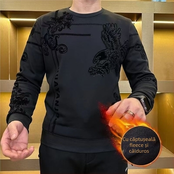 Bluza din fleece pentru bărbați cu guler rotund, mâneci lungi, croială lejeră, 96% poliester