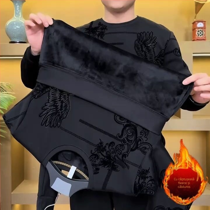 Bluza din fleece pentru bărbați cu guler rotund, mâneci lungi, croială lejeră, 96% poliester