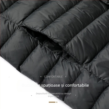 Jachetă de puf pentru bărbați – ușoară, cu puf alb (86–90%), 550 Fill Power, exterior Nylon/Polyamide 100%, căptușeală poliester 100%, croială subțire