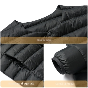 Jachetă de puf pentru bărbați – ușoară, cu puf alb (86–90%), 550 Fill Power, exterior Nylon/Polyamide 100%, căptușeală poliester 100%, croială subțire