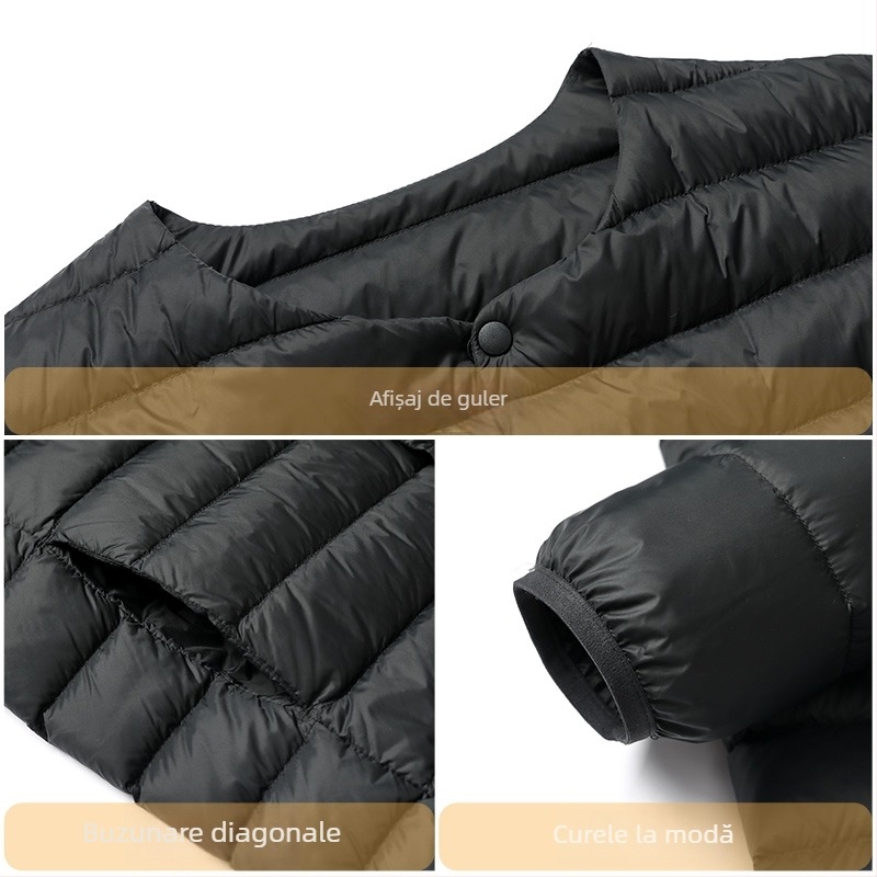 Jachetă de puf pentru bărbați – ușoară, cu puf alb (86–90%), 550 Fill Power, exterior Nylon/Polyamide 100%, căptușeală poliester 100%, croială subțire