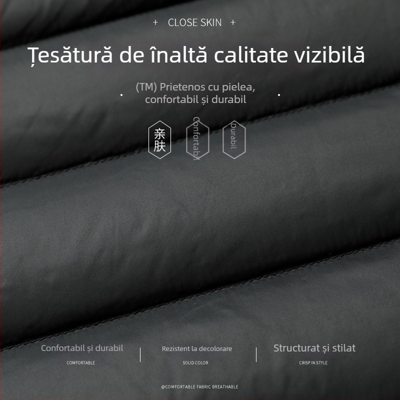 Jachetă de puf pentru bărbați – ușoară, cu puf alb (86–90%), 550 Fill Power, exterior Nylon/Polyamide 100%, căptușeală poliester 100%, croială subțire