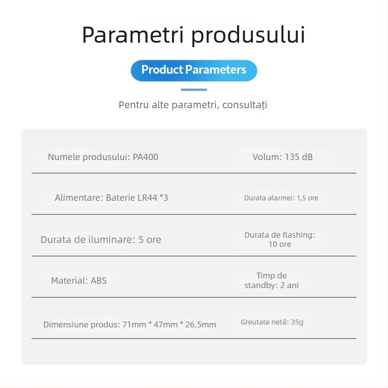 Wolf Defender Alarmă personală - 130 dB, bliț LED, 4.5 V, ABS, standby 1 an (Model PA400)