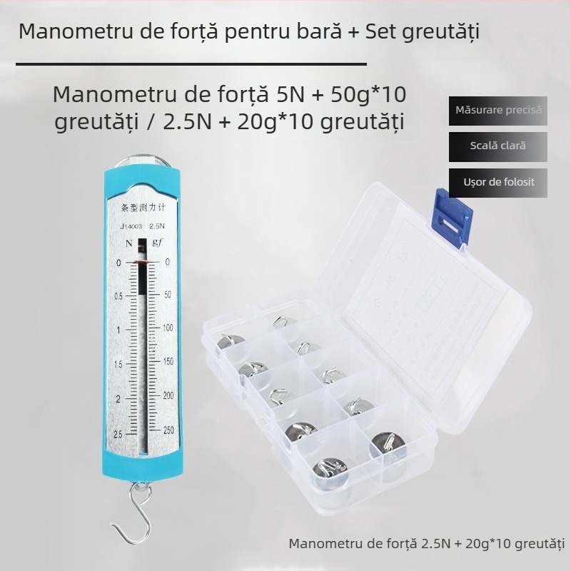 Dinamometru cu arc de 5N cu cârlig metalic – instrument educațional de mecanică pentru învățământul primar și gimnazial