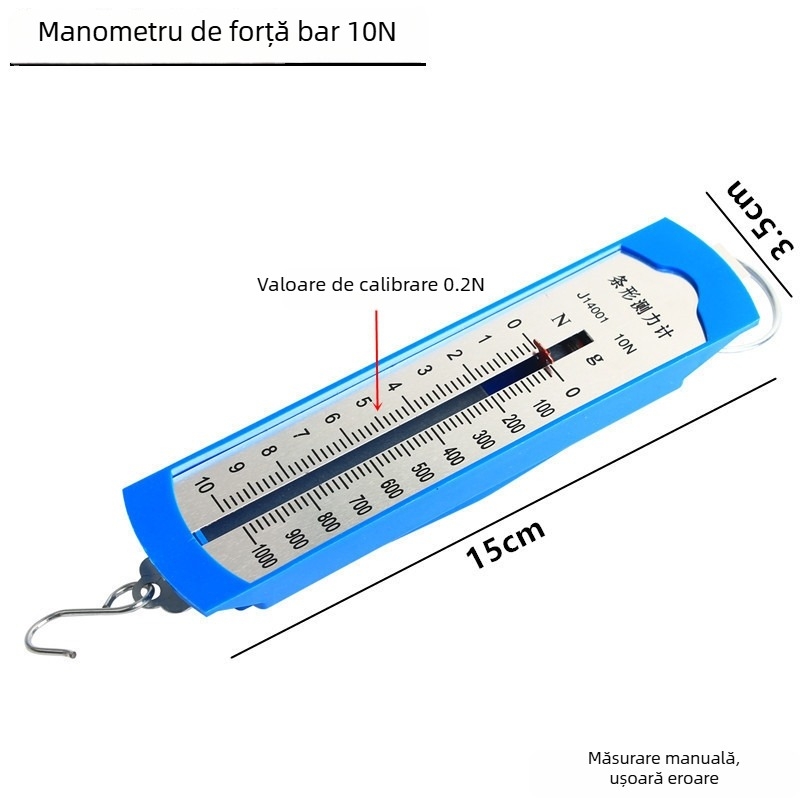 Dinamometru cu arc de 5N cu cârlig metalic – instrument educațional de mecanică pentru învățământul primar și gimnazial