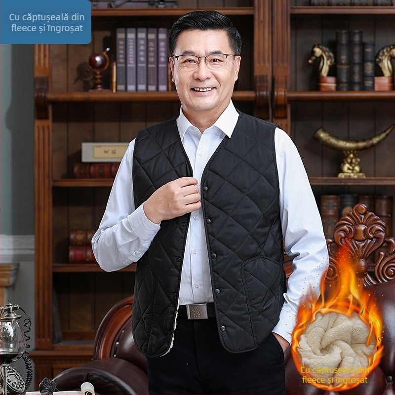 Vesta bărbați din bumbac, groasă, fără glugă, umplutură din bumbac, căptușeală poliester, Iarna 2024