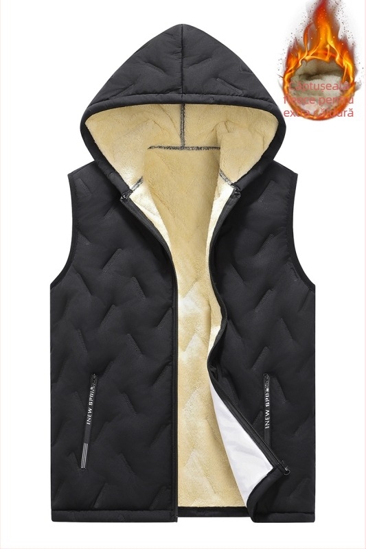 Vesta bărbați cu glugă – stil cardigan, croială lejeră, fermoar în față, țesătură poliester 100%, căptușeală poliester, grosime obișnuită